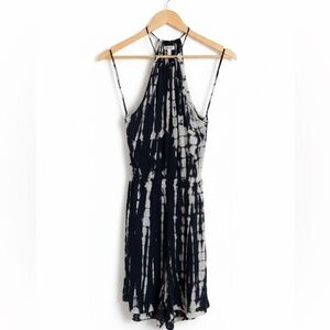 Promessa Navy and White Tie-Dye Halter Romper